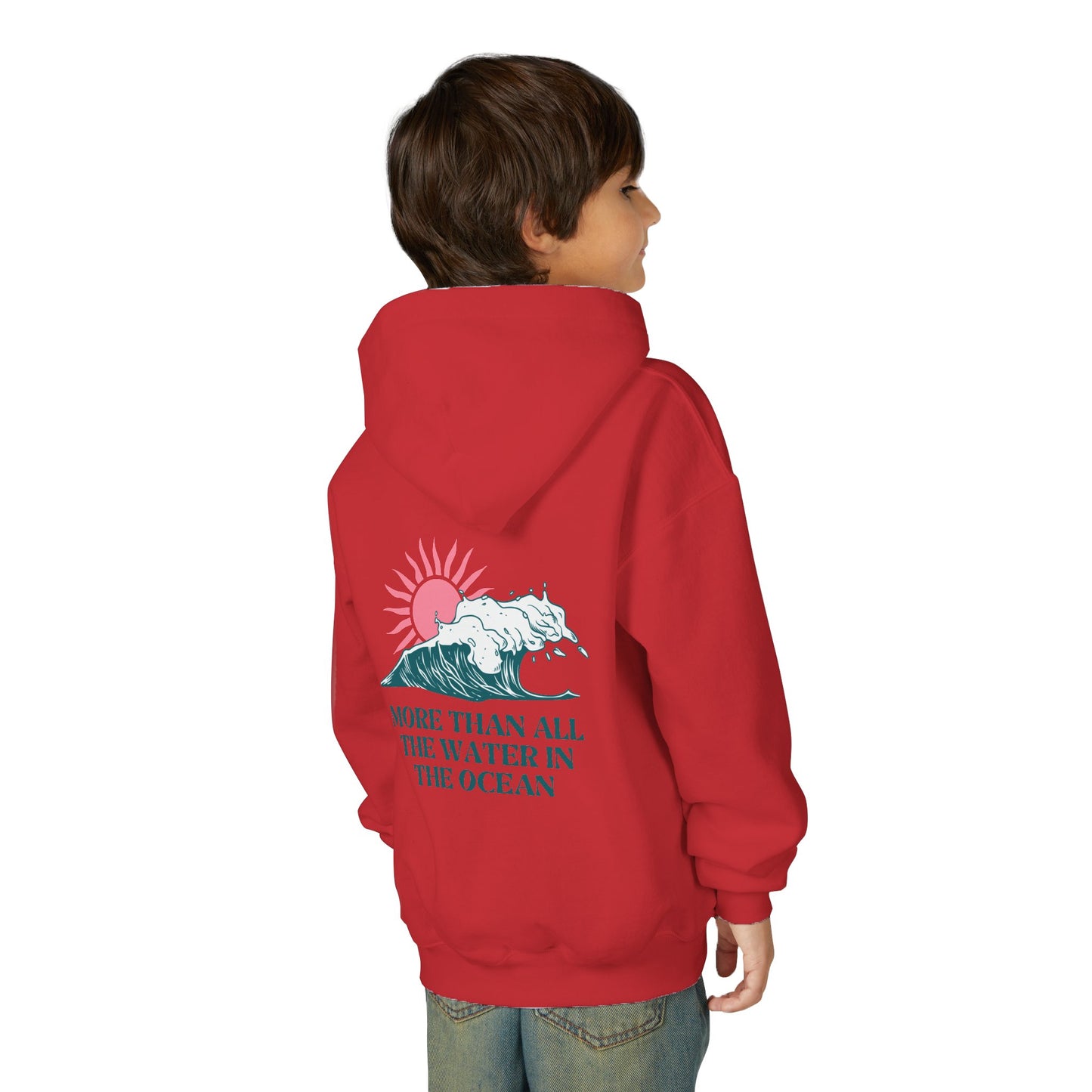 KIDS MORE THAN ALL THE WATER IN THE OCEAN HOODIE - SINGLE WAVE AND SUN