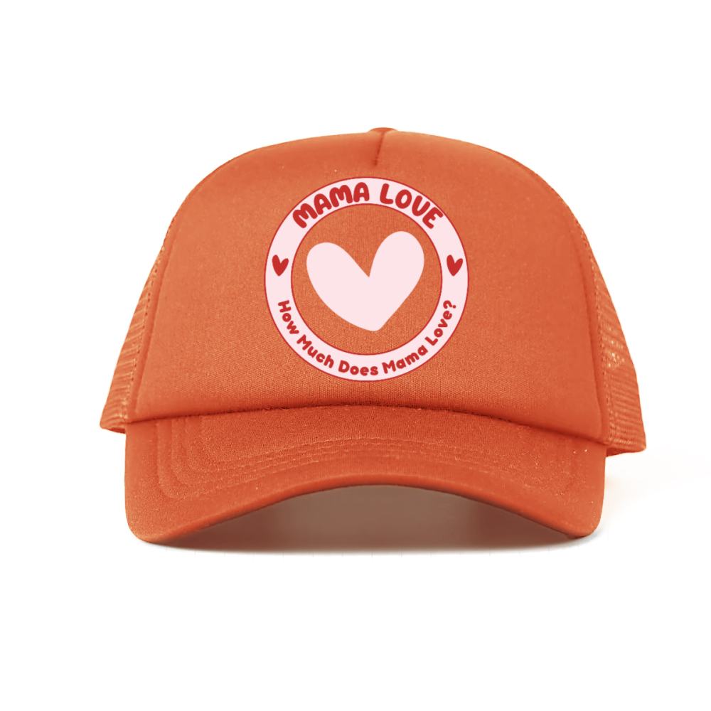 🌈 Mama Love Foam Trucker Hat – Light Pink Logo