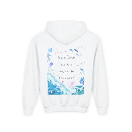 KIDS MORE THAN ALL THE WATER IN THE OCEAN HOODIE - MAGENTA FRONT LOGO