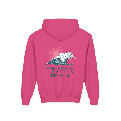 KIDS MORE THAN ALL THE WATER IN THE OCEAN HOODIE - SINGLE WAVE AND SUN