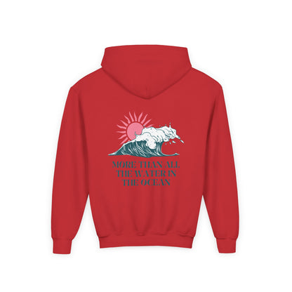 KIDS MORE THAN ALL THE WATER IN THE OCEAN HOODIE - SINGLE WAVE AND SUN