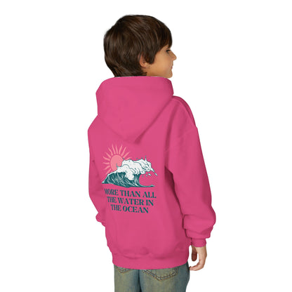 KIDS MORE THAN ALL THE WATER IN THE OCEAN HOODIE - SINGLE WAVE AND SUN