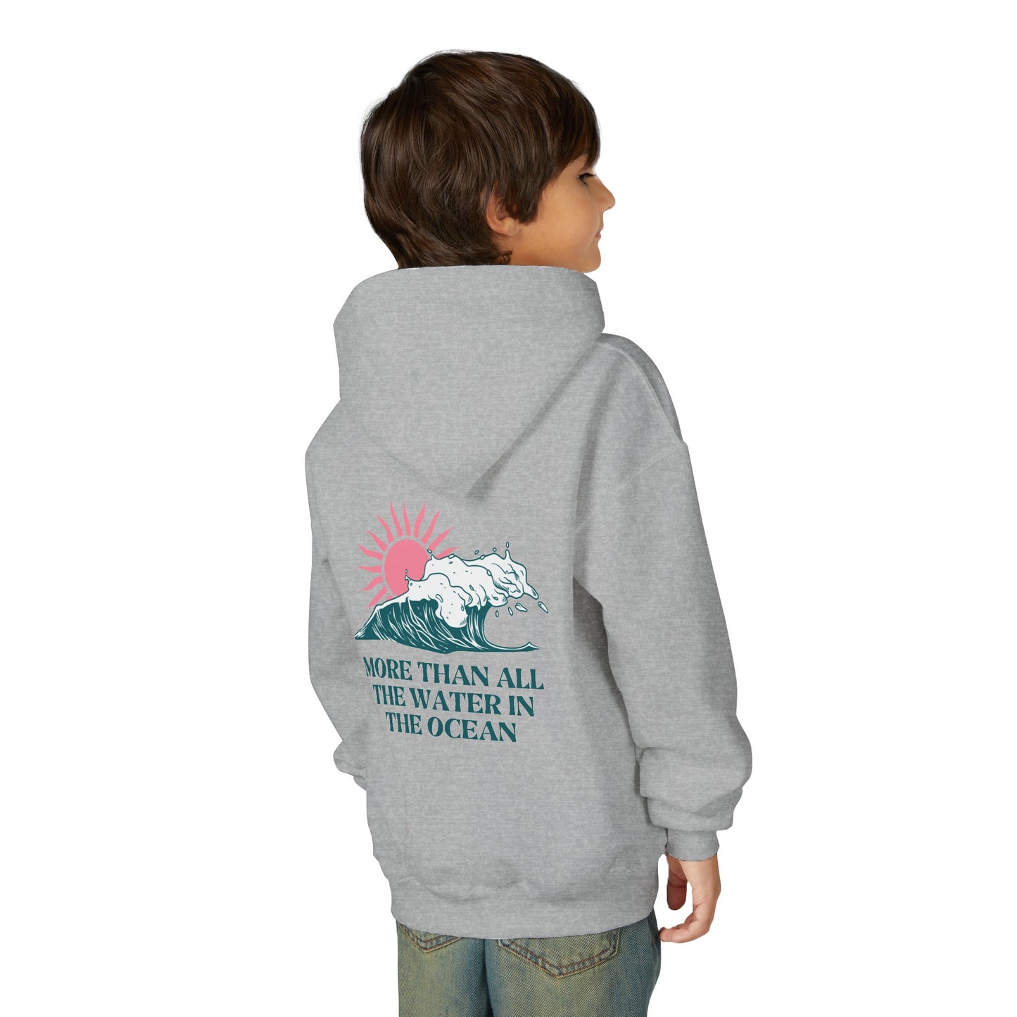 KIDS MORE THAN ALL THE WATER IN THE OCEAN HOODIE - SINGLE WAVE AND SUN