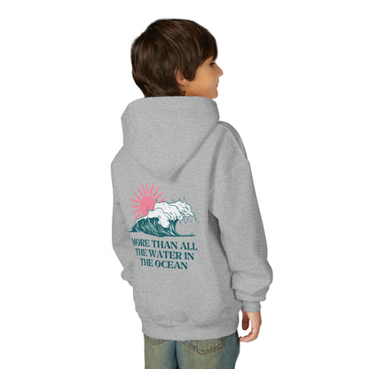 KIDS MORE THAN ALL THE WATER IN THE OCEAN HOODIE - SINGLE WAVE AND SUN