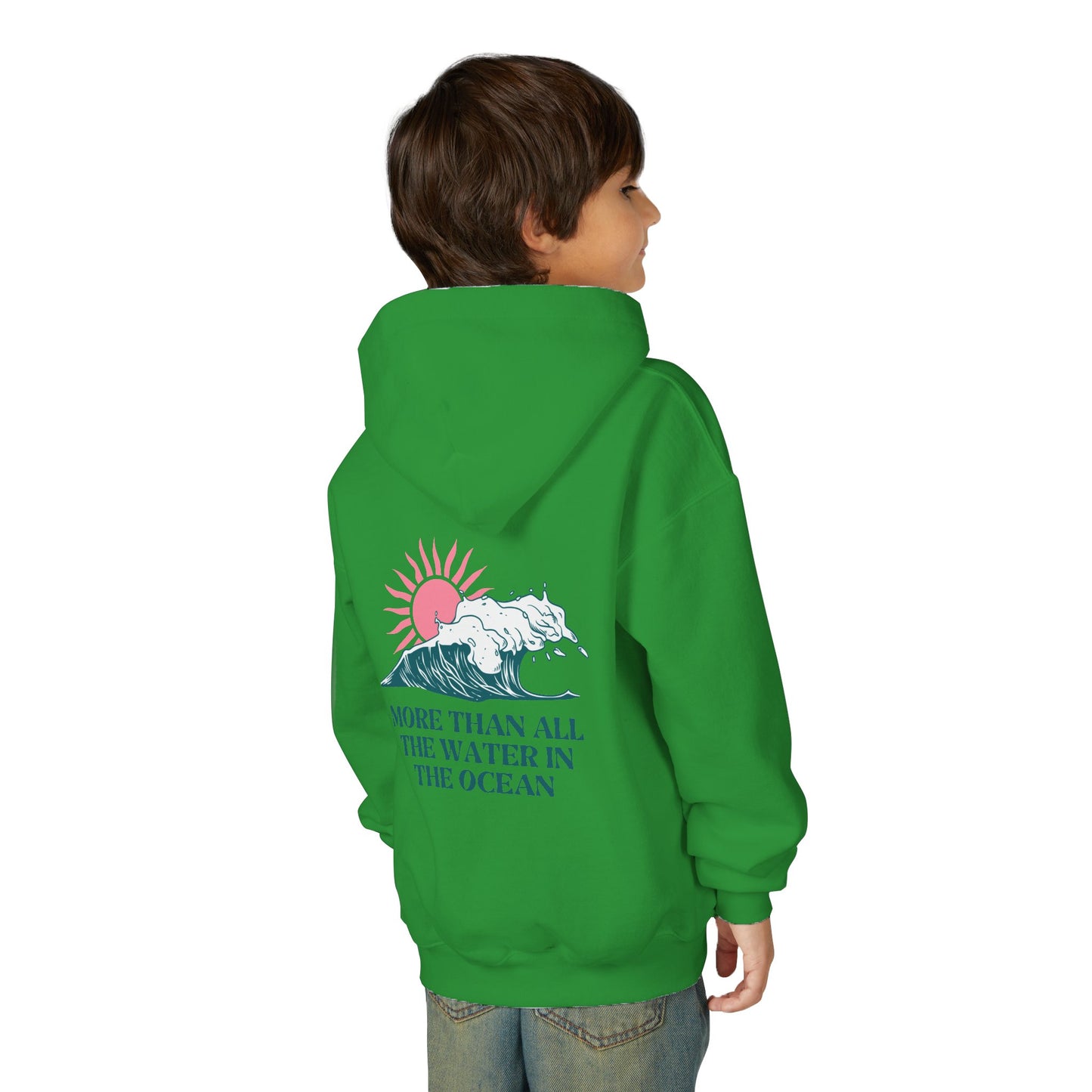 KIDS MORE THAN ALL THE WATER IN THE OCEAN HOODIE - SINGLE WAVE AND SUN