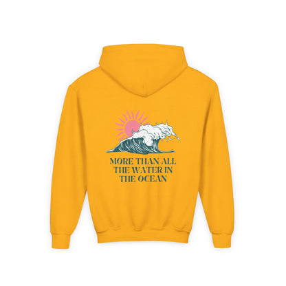 KIDS MORE THAN ALL THE WATER IN THE OCEAN HOODIE - SINGLE WAVE AND SUN