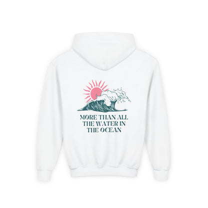 KIDS MORE THAN ALL THE WATER IN THE OCEAN HOODIE - SINGLE WAVE AND SUN