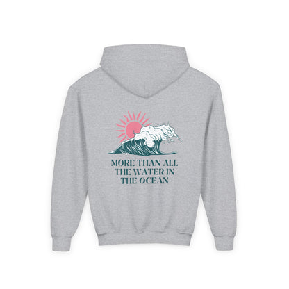 KIDS MORE THAN ALL THE WATER IN THE OCEAN HOODIE - SINGLE WAVE AND SUN