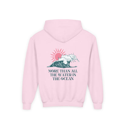 KIDS MORE THAN ALL THE WATER IN THE OCEAN HOODIE - SINGLE WAVE AND SUN