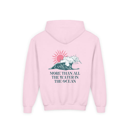 KIDS MORE THAN ALL THE WATER IN THE OCEAN HOODIE - SINGLE WAVE AND SUN