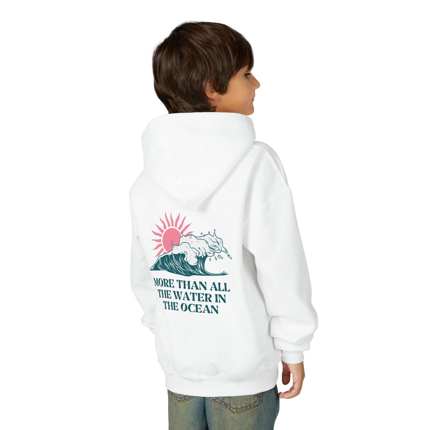 KIDS MORE THAN ALL THE WATER IN THE OCEAN HOODIE - SINGLE WAVE AND SUN