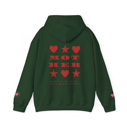 MOTHERS ON TRIAL HAVE EQUAL RIGHTS HOODIE (NO STARS & HEARTS DOWN SLEEVE DESIGN)