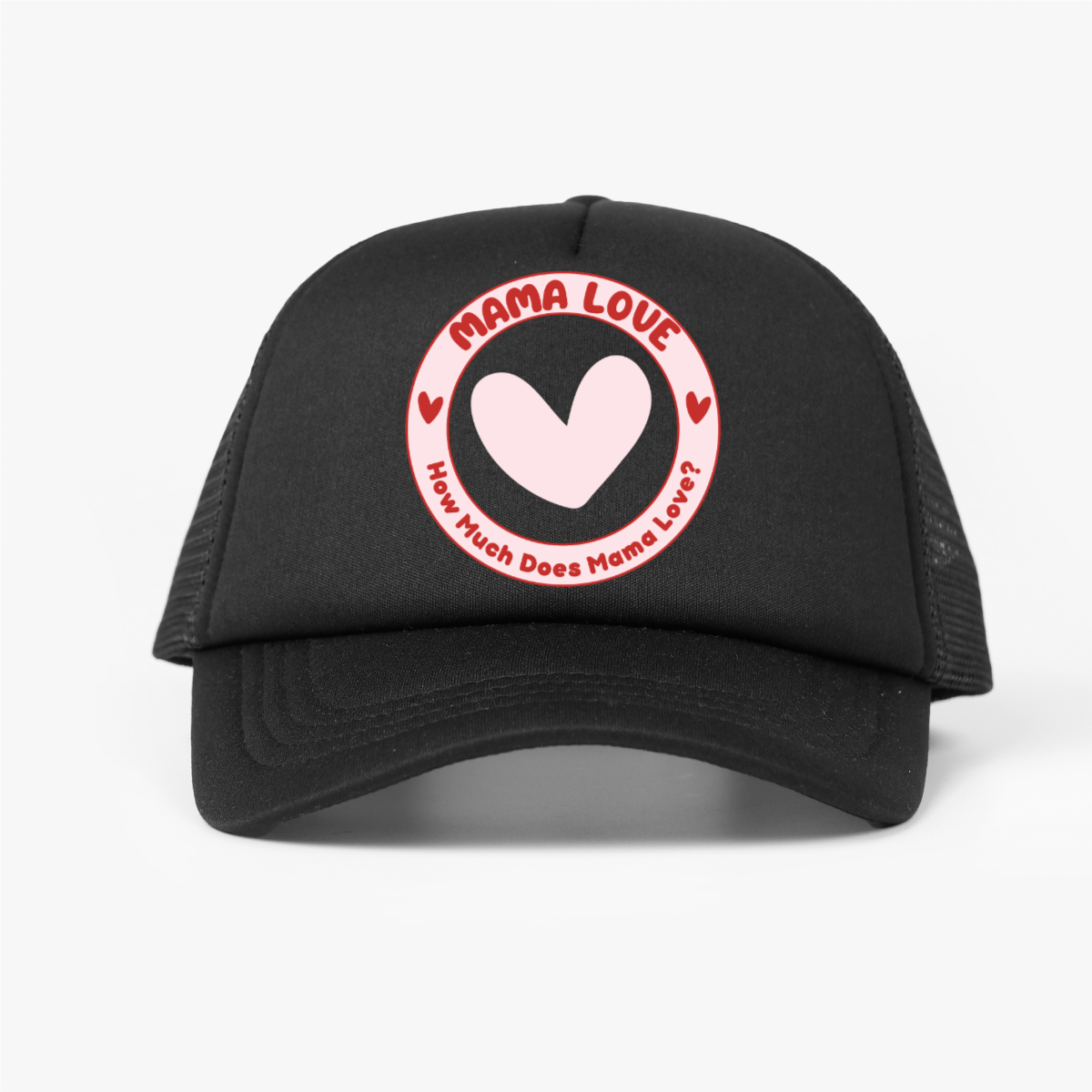 🌈 Mama Love Foam Trucker Hat – Light Pink Circle Logo