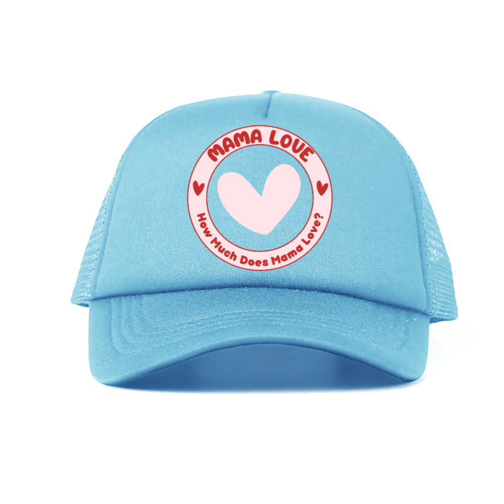 🌈 Mama Love Foam Trucker Hat – Light Pink Circle Logo