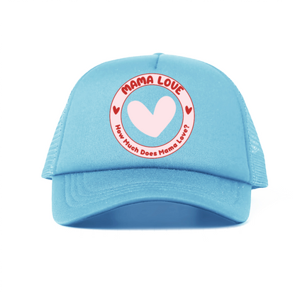 🌈 Mama Love Foam Trucker Hat – Light Pink Circle Logo