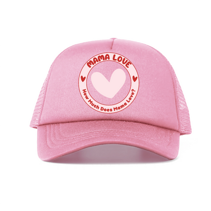 🌈 Mama Love Foam Trucker Hat – Light Pink Circle Logo