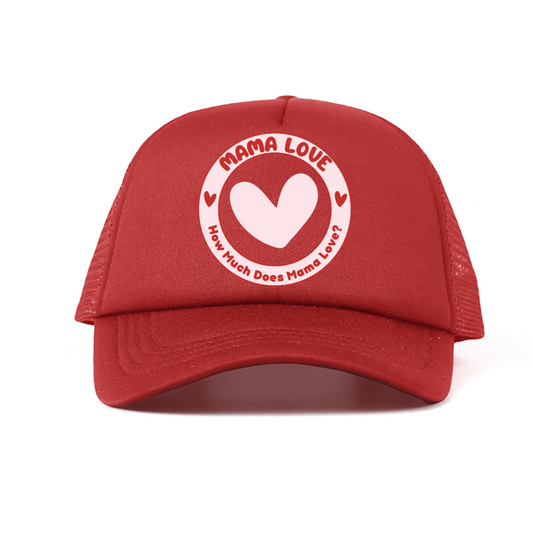 🌈 Mama Love Foam Trucker Hat – Light Pink Circle Logo