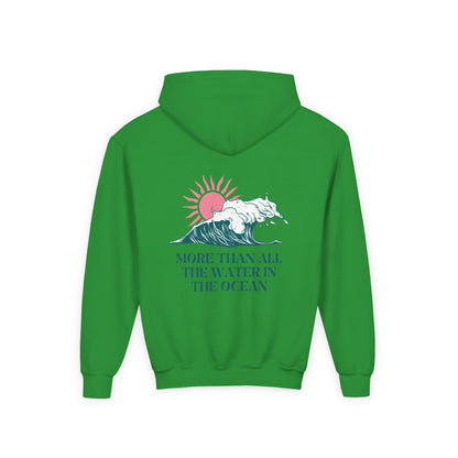 KIDS MORE THAN ALL THE WATER IN THE OCEAN HOODIE - SINGLE WAVE AND SUN