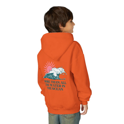 KIDS MORE THAN ALL THE WATER IN THE OCEAN HOODIE - SINGLE WAVE AND SUN