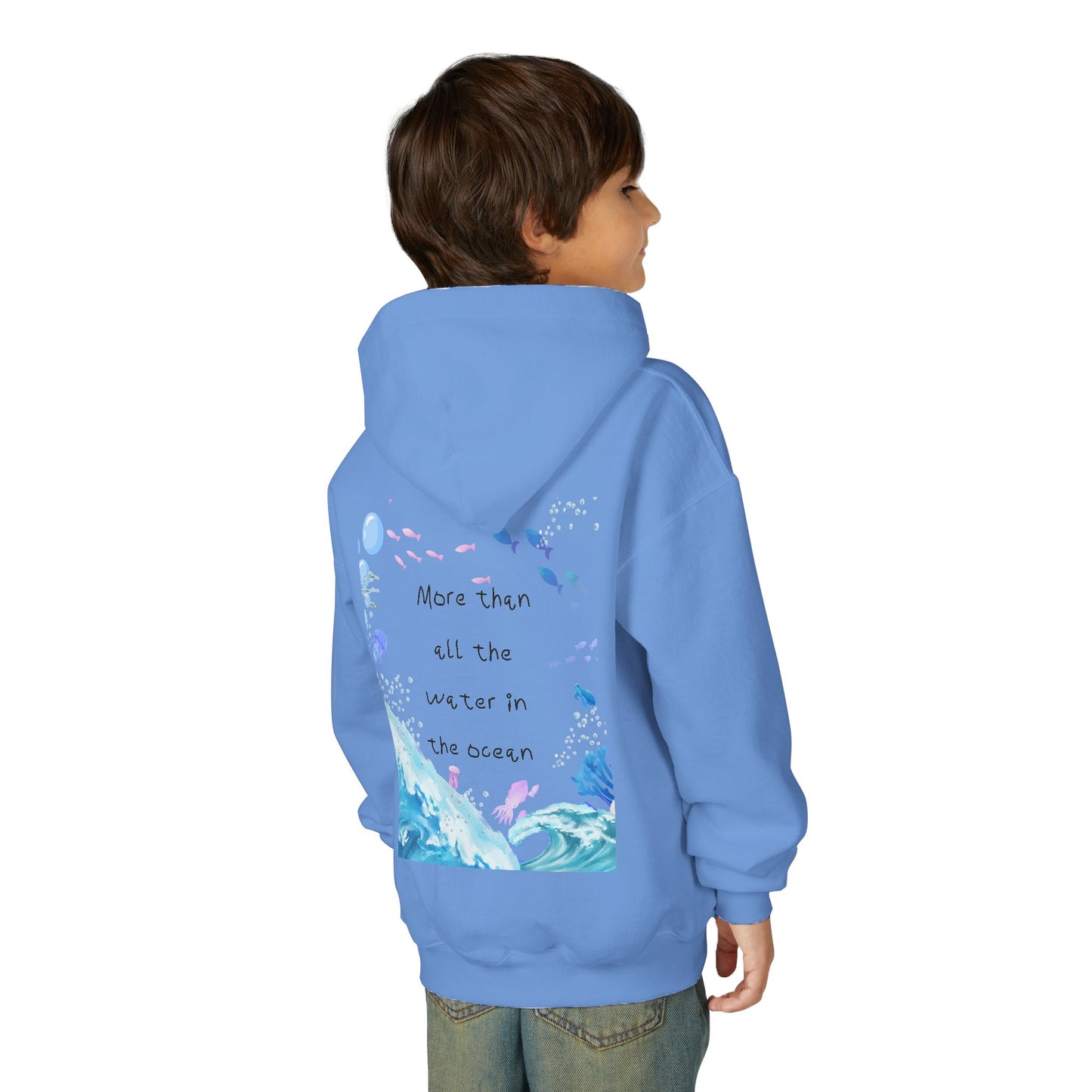 KIDS MORE THAN ALL THE WATER IN THE OCEAN HOODIE - MAGENTA FRONT LOGO