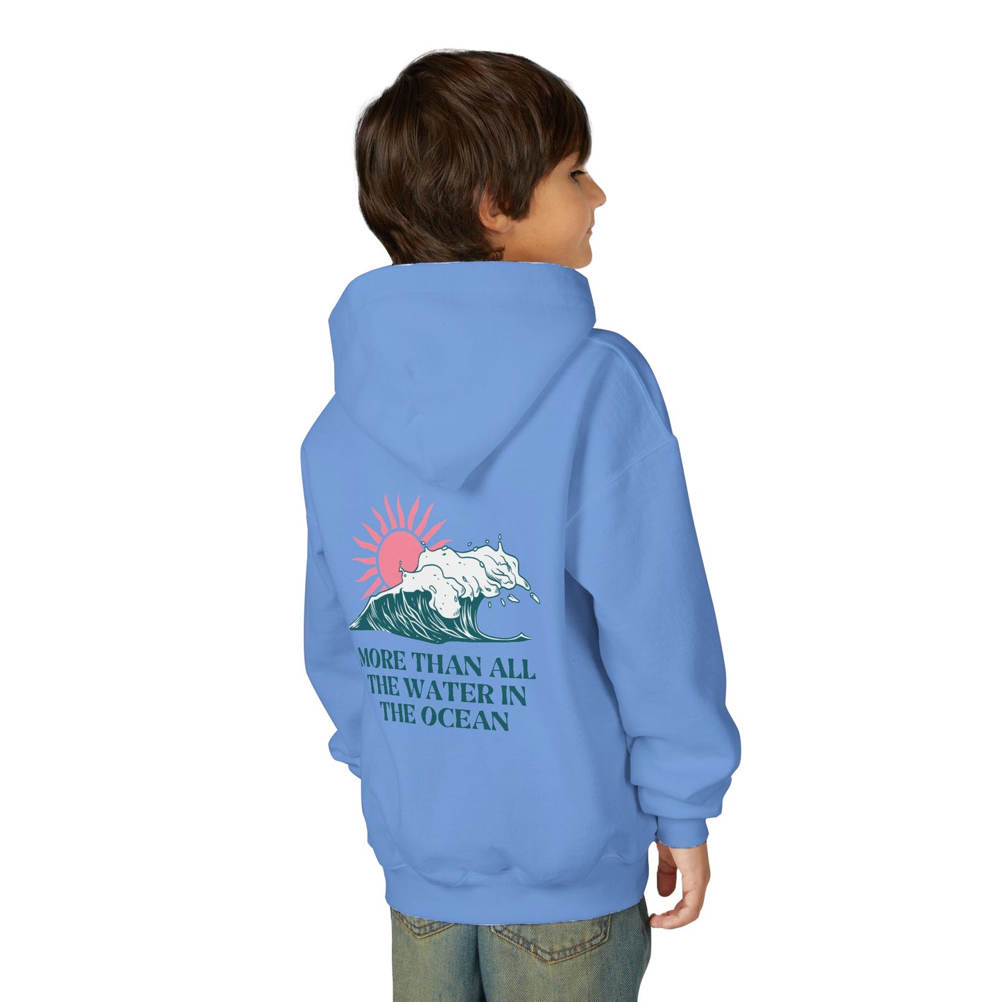 KIDS MORE THAN ALL THE WATER IN THE OCEAN HOODIE - SINGLE WAVE AND SUN