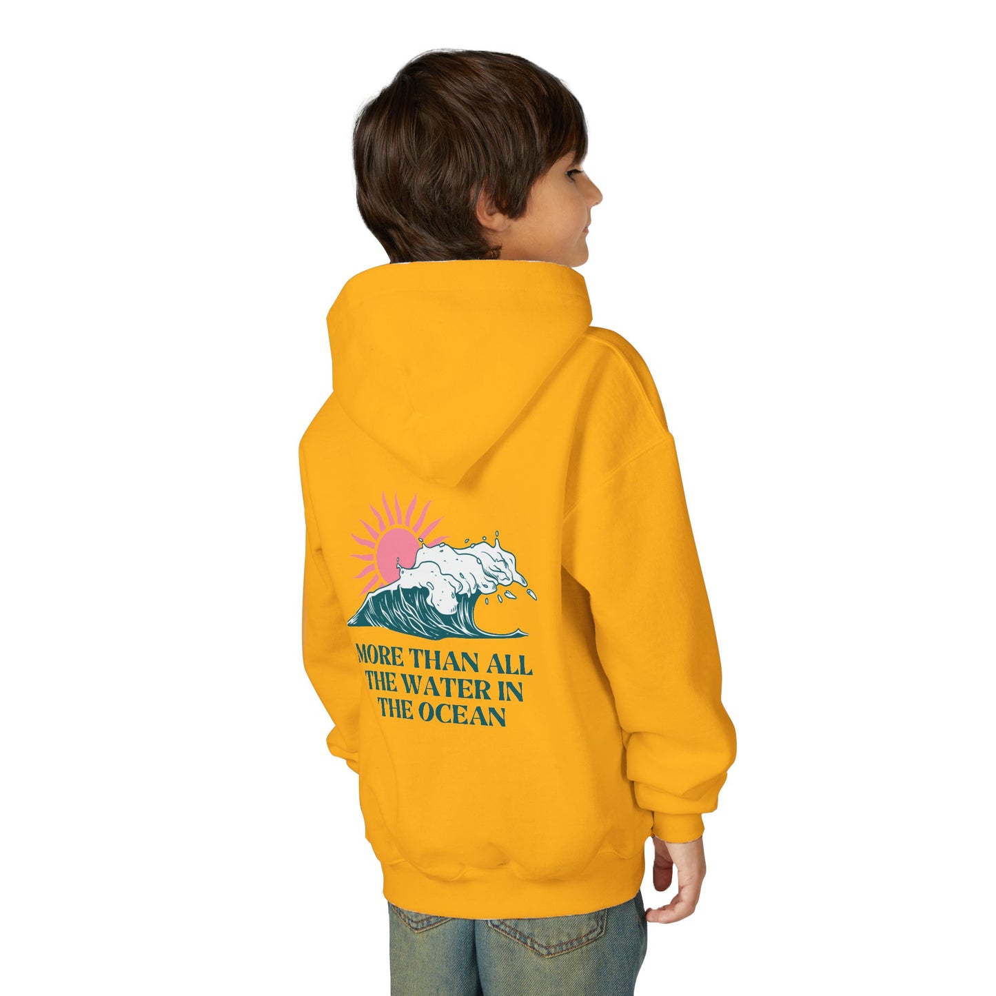 KIDS MORE THAN ALL THE WATER IN THE OCEAN HOODIE - SINGLE WAVE AND SUN