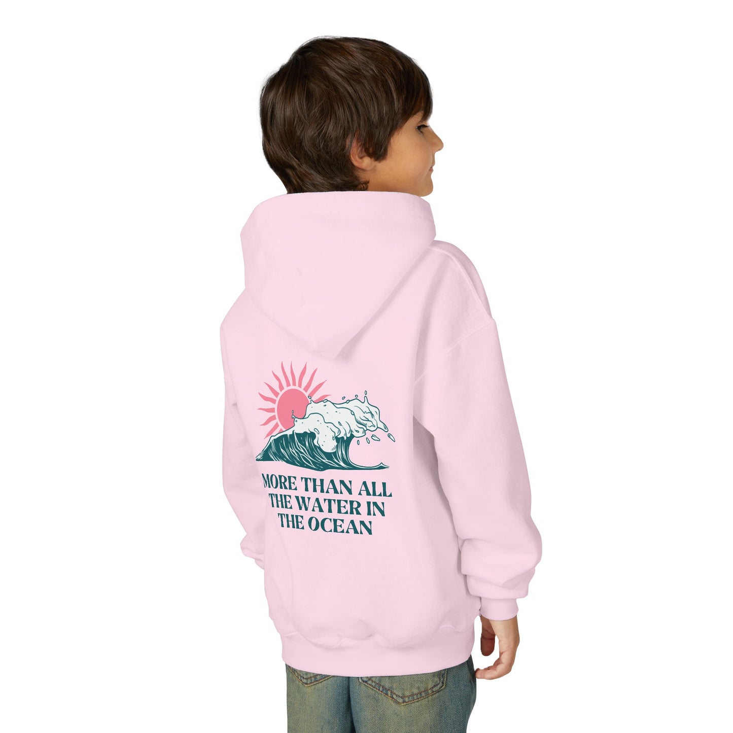 KIDS MORE THAN ALL THE WATER IN THE OCEAN HOODIE - SINGLE WAVE AND SUN