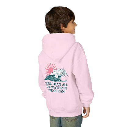 KIDS MORE THAN ALL THE WATER IN THE OCEAN HOODIE - SINGLE WAVE AND SUN