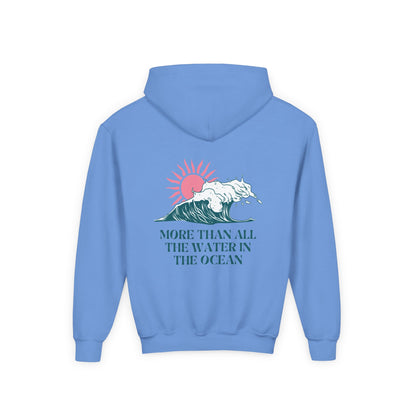 KIDS MORE THAN ALL THE WATER IN THE OCEAN HOODIE - SINGLE WAVE AND SUN